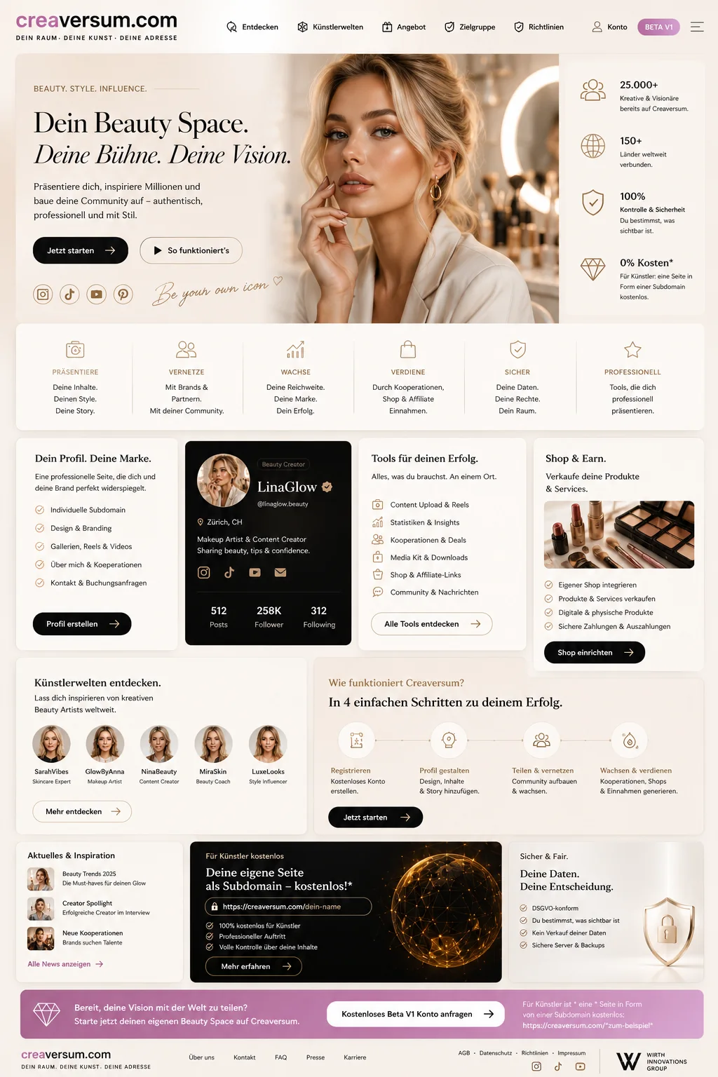Creaversum Profilwelt für Beauty Creator